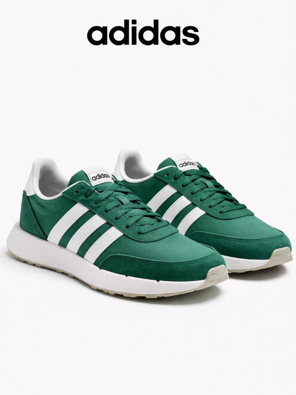 Adidas Run 60s 2.0 Green White Sneakers Men Size 8.5 US Athletic Casual Shoes